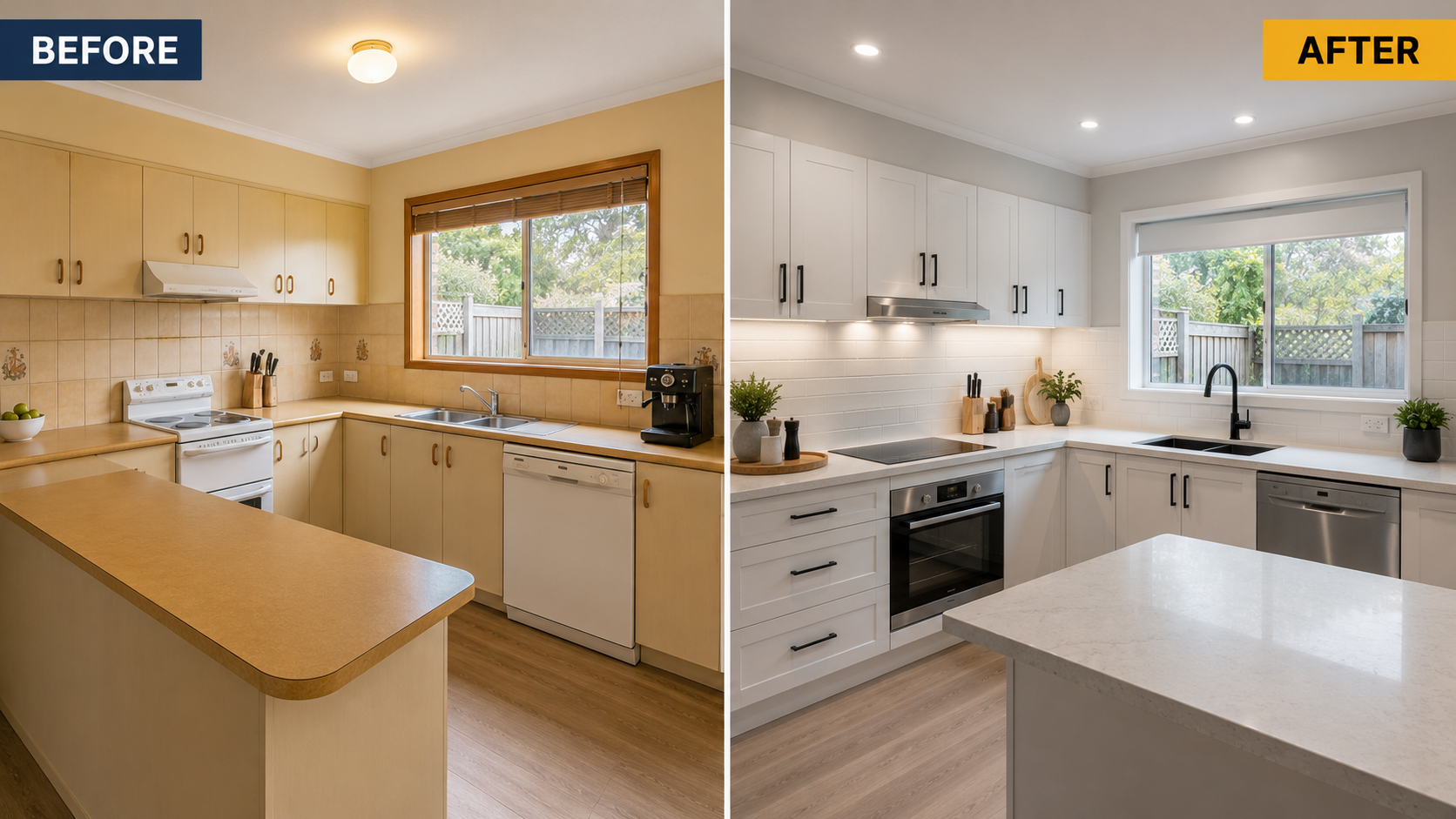 Before and after kitchen project by Inzain Creations